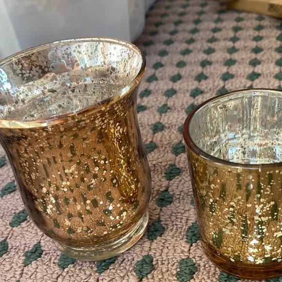6 Gold mercury glass tea Candle Holders - Picture 5 of 8